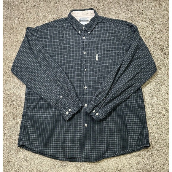 Columbia Mens Flannel Checkered Shirt Size 2XL Long Sleeve Button Up Dark Green - Picture 1 of 8